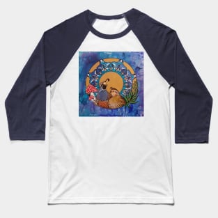 Quail Mandala Magic Mushrooms Baseball T-Shirt